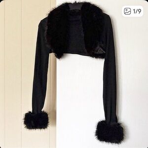 Black Faux Fur Trim Bolero Jacket
